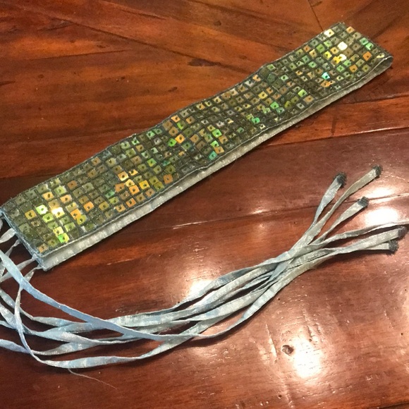 Sequined tie belt turquoise - Picture 2 of 4